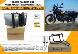 Royal Enfield Black Adventure Pannier box With Rail Pair For New Himalayan 450