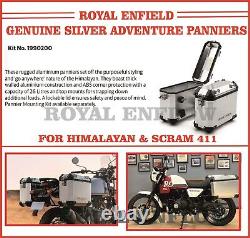 Boîte de sacoches d'aventure authentiques Royal Enfield en argent pour Himalayan & Scram.