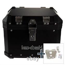 Boîte supérieure en aluminium Lextek de 33L avec plaque de montage noire pour K. T. M 1050 Adventure
