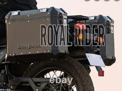 Royal Enfield Himalayan & Scram'Pannier Rails & Black Adventure Pannier Pairs<br/><br/>Translation: Royal Enfield Himalayan & Scram'Pannier Rails et Paires de Panniers d'Aventure Noirs