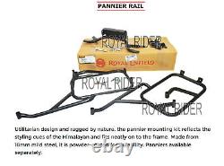 Royal Enfield Himalayan & Scram'Pannier Rails & Black Adventure Pannier Pairs<br/> 
 <br/>  Translation: Royal Enfield Himalayan & Scram'Pannier Rails et Paires de Panniers d'Aventure Noirs